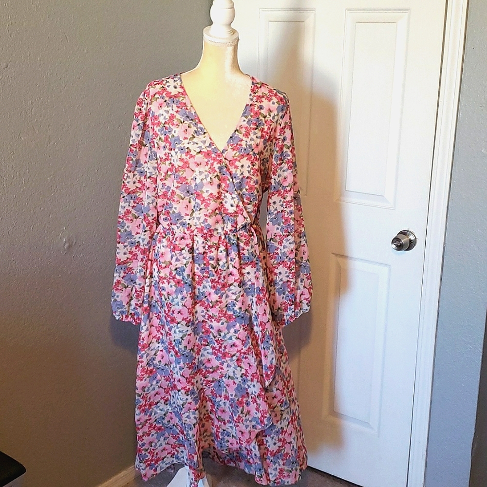 Floral Faux Wrap Summer Maxi Dress